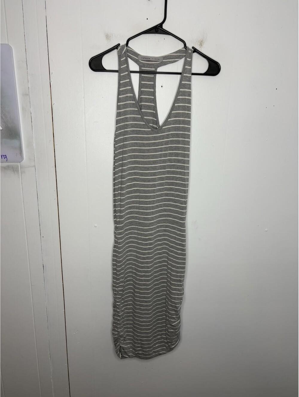 Athleta Dress Womens Small Ember Midi Ruched Sides Striped Racerback Summer
